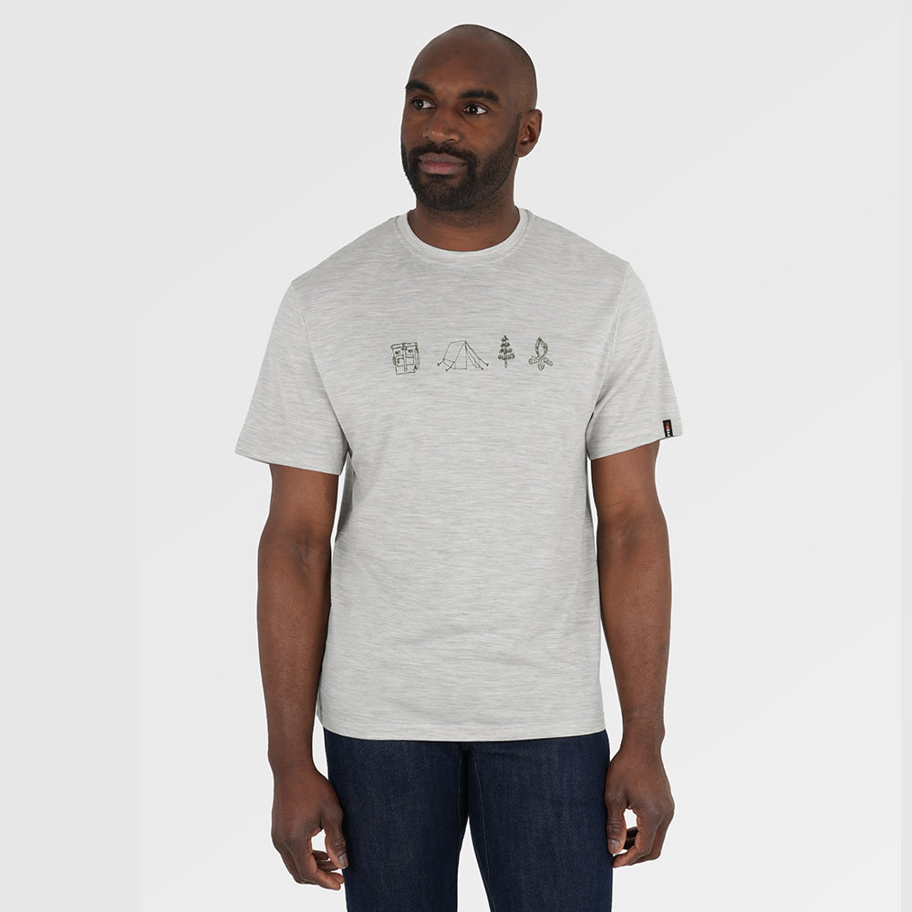 Mens Merino 150 Camping Relaxed Tee (Jute/Olive) | Model: Michael