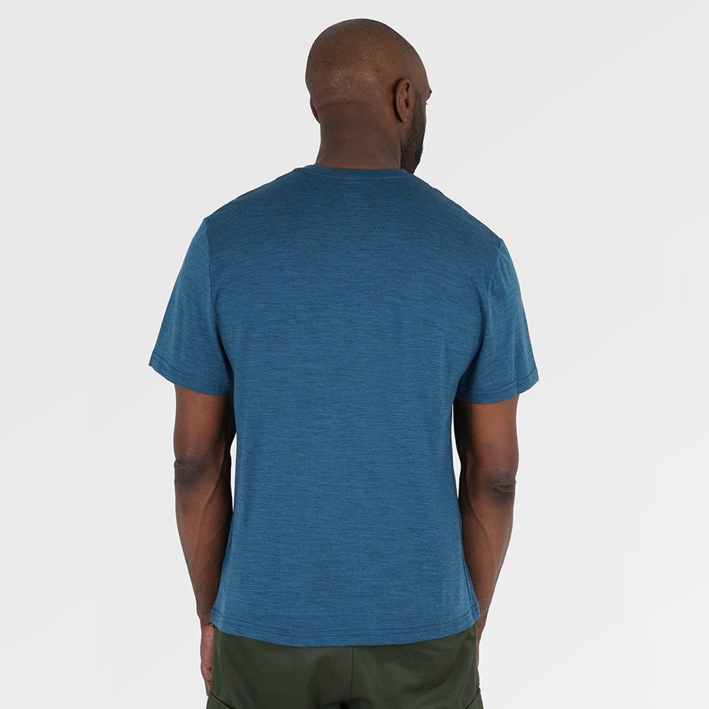 Mens Merino 150 Camping Relaxed Tee (Petrol/Sky) | Model: Michael