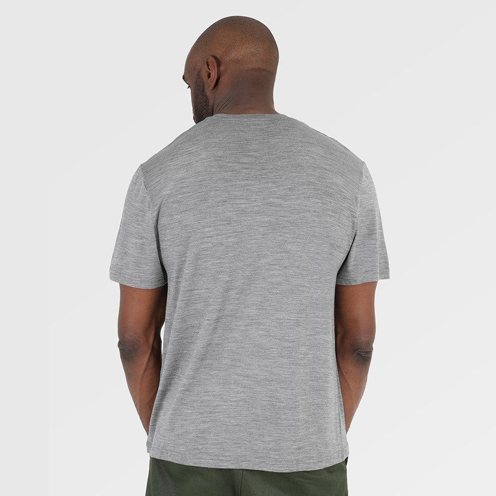 Mens Merino 150 Emblem Relaxed Tee (Charcoal/Smoke) | Model: Michael