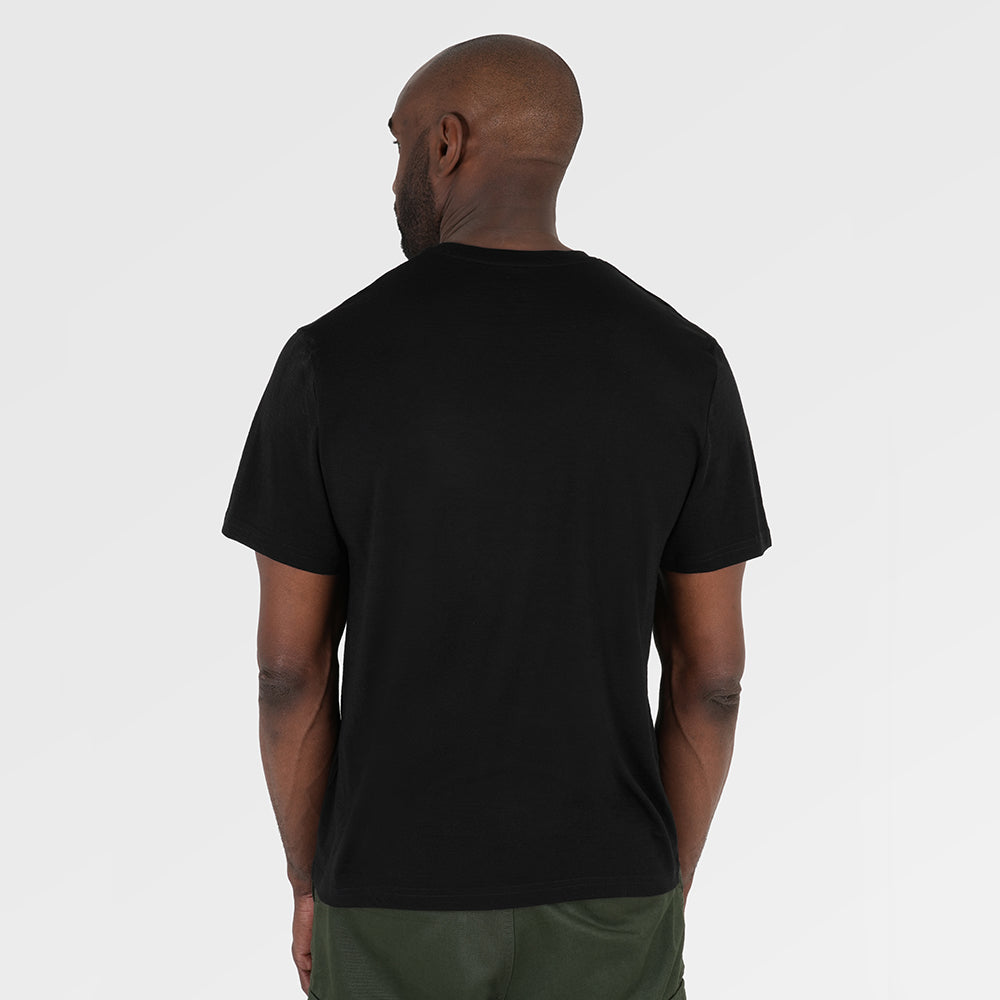 Mens Merino 150 Short Sleeve Relaxed Crew (Black) | Model: Michael
