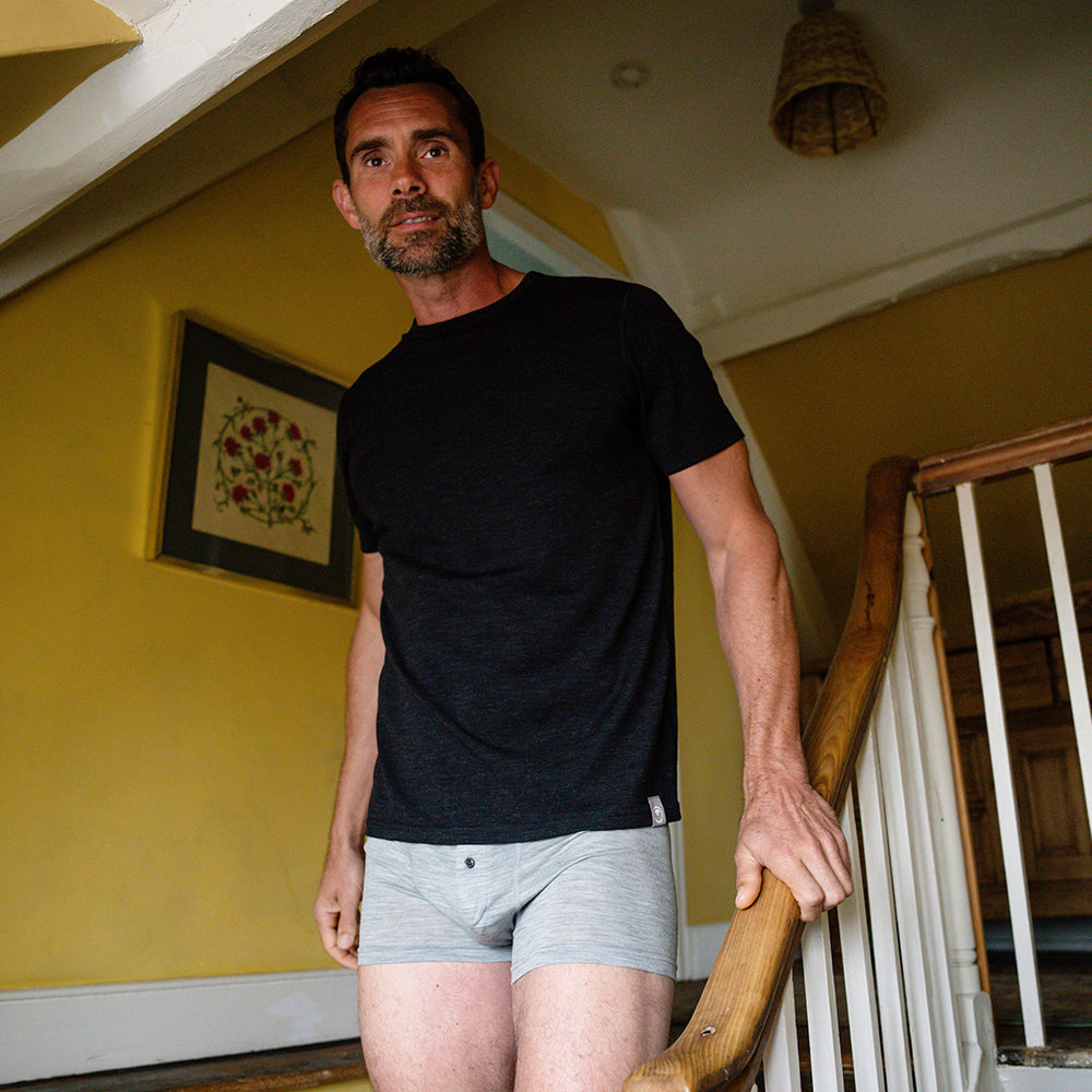 Mens Merino Blend 160 Fly Trunks (Cloud Melange) | Model: Ben