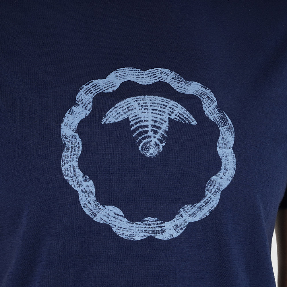 Womens Merino 150 Emblem Relaxed Tee (Navy/Sky)