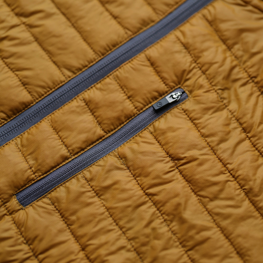 Isobaa | Mens Merino Wool Insulated Jacket (Mustard/Smoke) | Innovative and sustainable design with our Merino jacket.