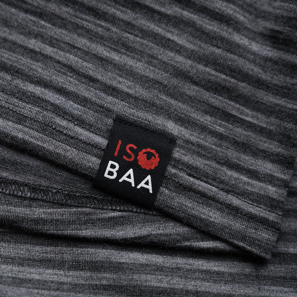 Isobaa | Mens Merino 180 Short Sleeve Polo Shirt (Stripe Smoke/Charcoal) | The ultimate Merino wool polo – perfect for weekend hikes, bike commutes, post-adventure coffee stops, office days, and everything in-between.