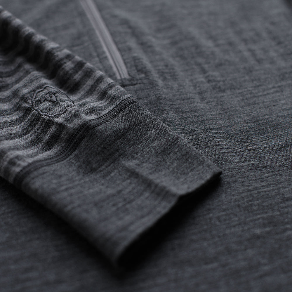 Isobaa | Womens Merino 200 Long Sleeve Zip Neck (Stripe Smoke/Charcoal) | Experience the best of 200gm Merino wool with this ultimate half-zip top – your go-to for challenging hikes, chilly bike commutes, post-workout layering, and unpredictable weather.