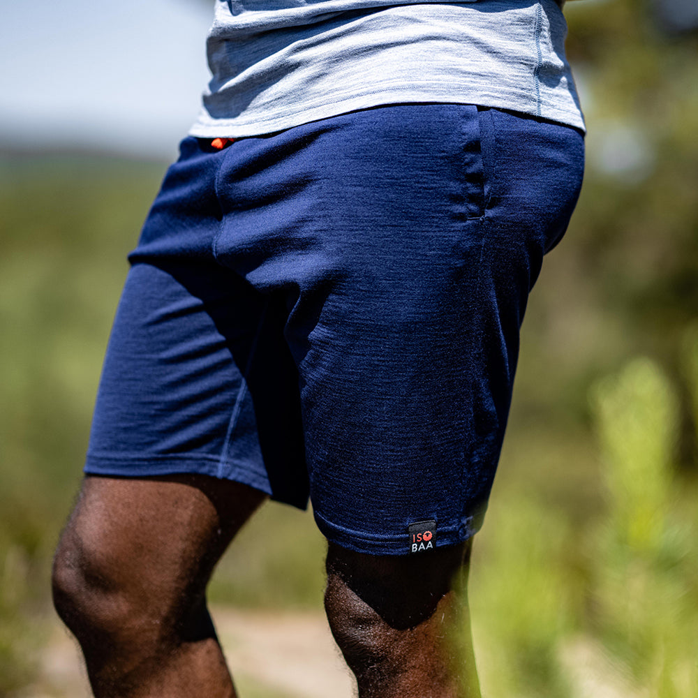 Isobaa | Mens Merino 200 Shorts (Navy) | Our premium 200gm Merino wool shorts are ideal for exercise, post-workout relaxation, weekend lounging, errands, or tackling your daily routines – experience unmatched softness, natural temperature regulation, and odour-resistance. | Model: Michael