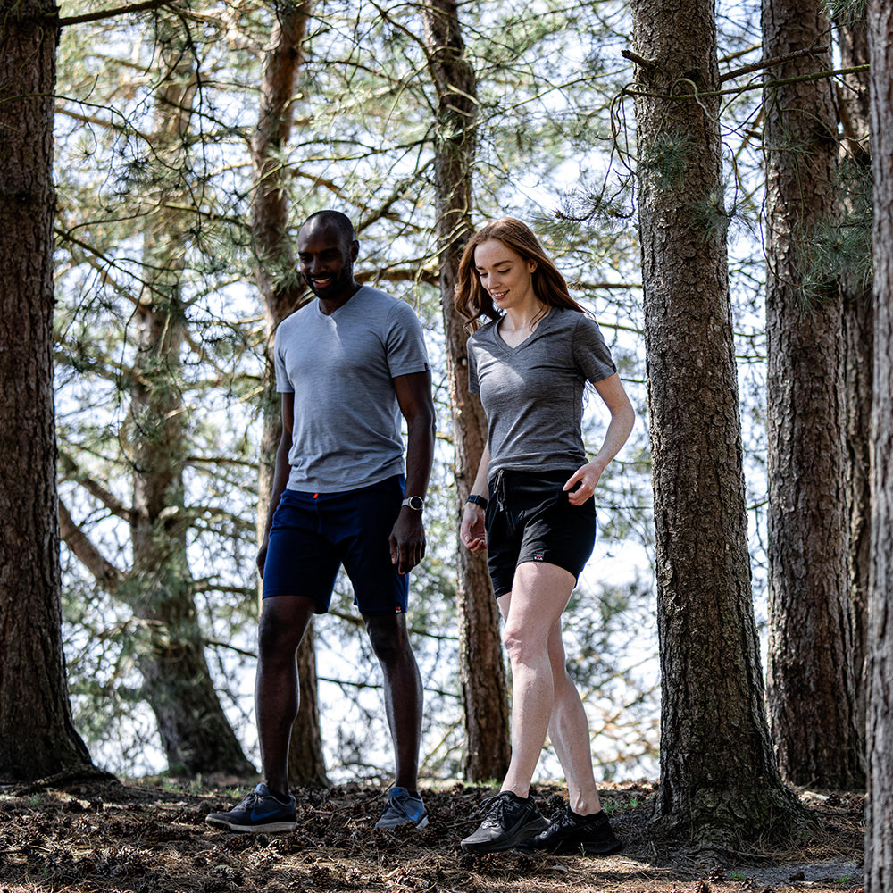 Isobaa | Womens Merino 150 V-Neck Tee (Charcoal) | Embark on new adventures with Isobaa's superfine Merino V-neck Tee. | Model: Sophie