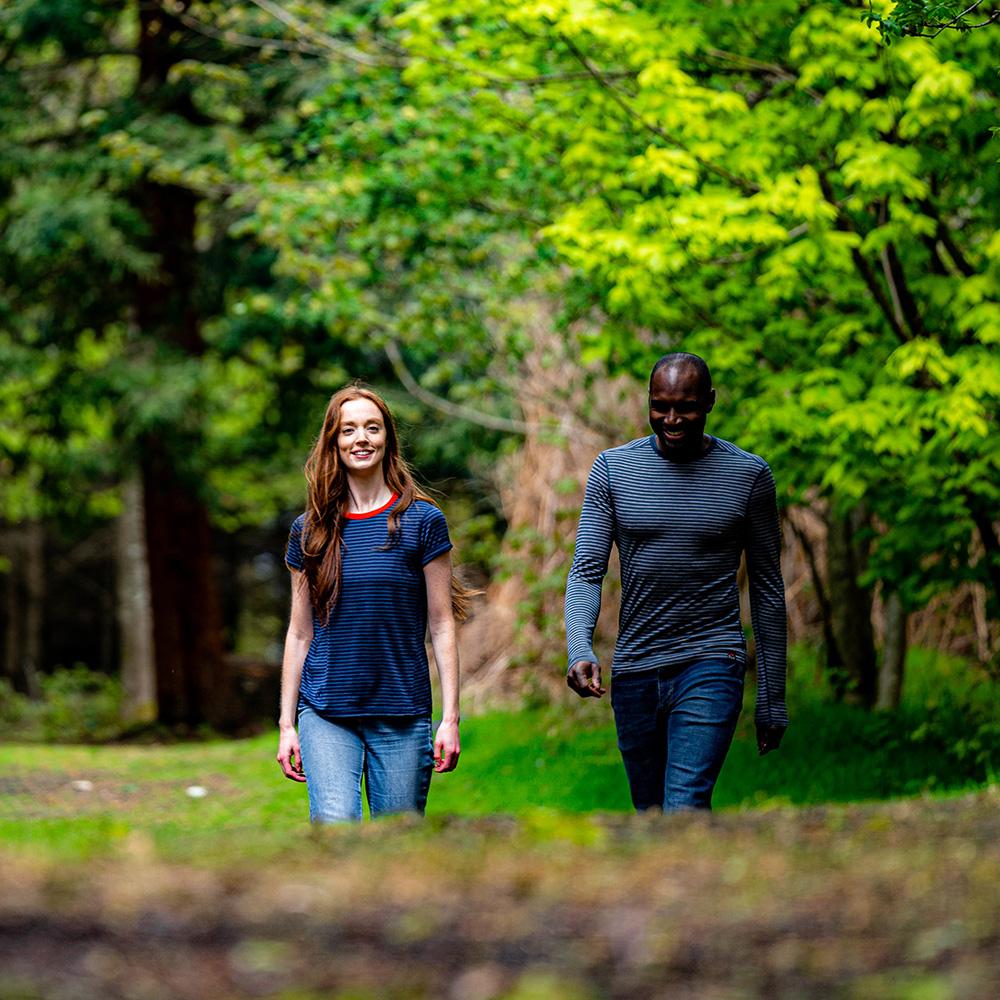 Isobaa | Mens Merino 180 Long Sleeve Crew (Mini Stripe Petrol/Charcoal) | Get outdoors with the ultimate Merino wool long-sleeve top. | Model: Michael