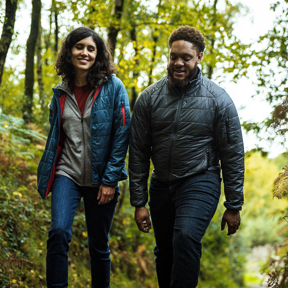 Isobaa | Mens Packable Insulated Jacket (Smoke/Black) | Exceptional warmth, packable convenience, and sustainable design with our lightweight Merino wool jacket. | Model: Shaquille