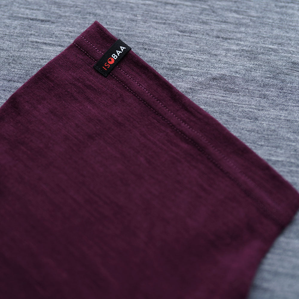 Isobaa | Mens Merino 150 Raglan Baseball Tee (Charcoal/Wine) | Layer for adventure with Isobaa's superfine Merino Tee.