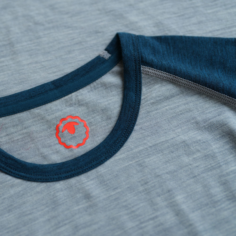 Isobaa | Mens Merino 150 Raglan Baseball Tee (Cloud/Petrol) | Layer for adventure with Isobaa's superfine Merino Tee.