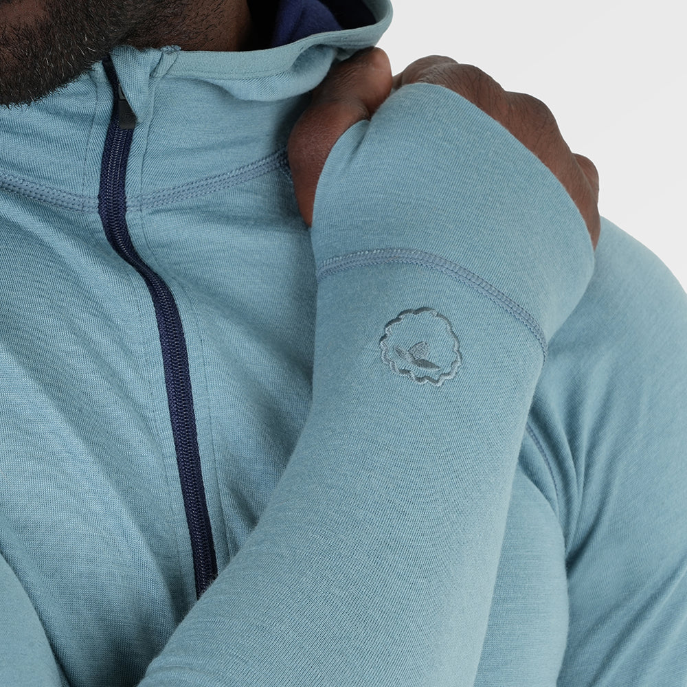 Mens Merino 200 Zip Neck Hoodie (Lagoon/Navy)