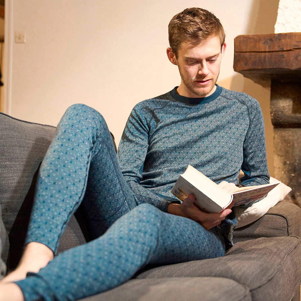 Mens Merino Blend 250 Geometric Jacquard Tights (Petrol/Ocean) | Model: Joss