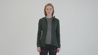 Womens Merino 260 Casual Hoodie (Forest) | Model: Sophie