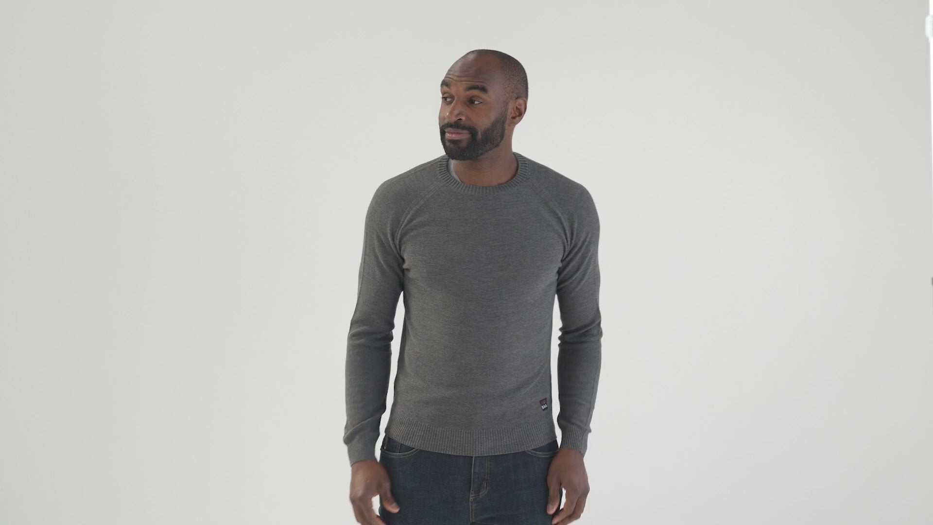 Mens Merino Moss Stitch Sweater (Smoke/Charcoal) | Model: Michael