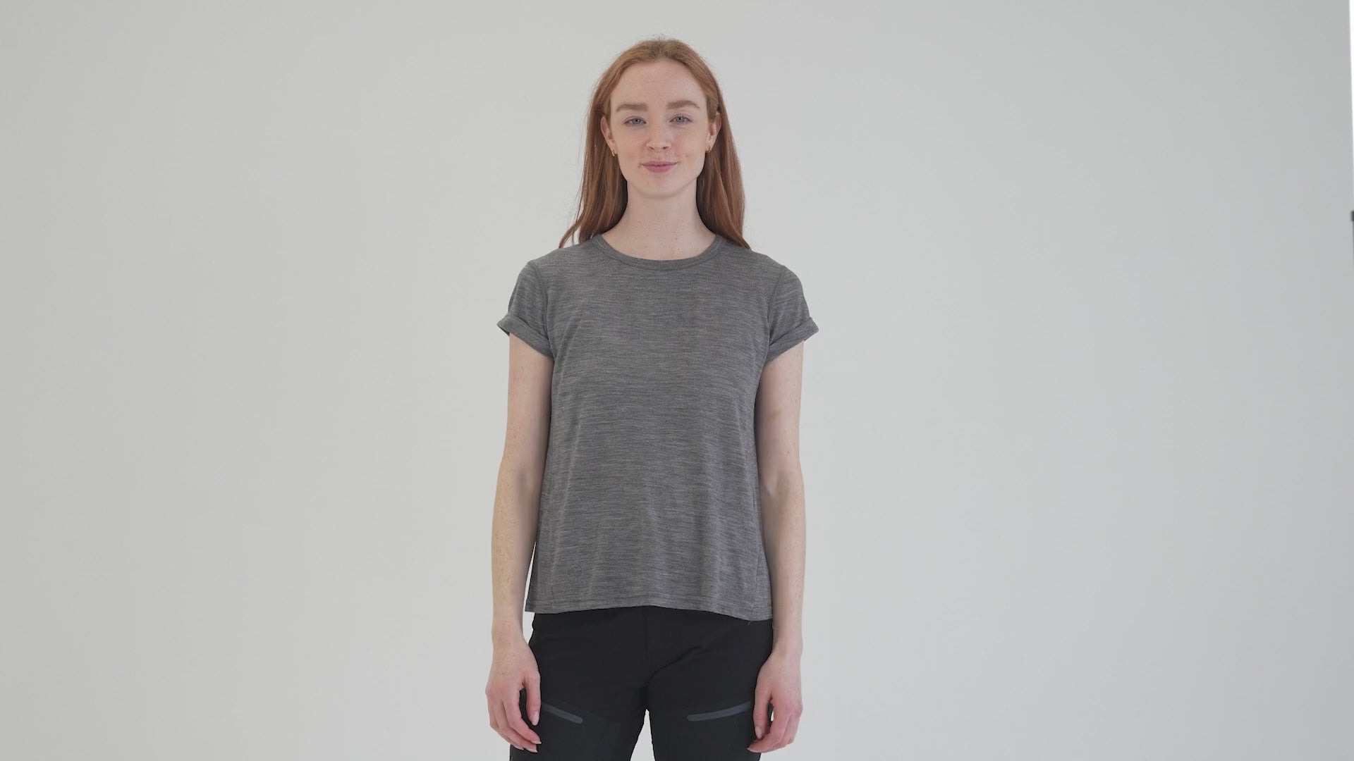 Womens Merino 150 Roll Sleeve Tee (Charcoal) | align: 45% 50% | Model: Sophie