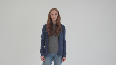 Womens Merino 260 Casual Hoodie (Denim) | align: 40% 50% | Model: Sophie