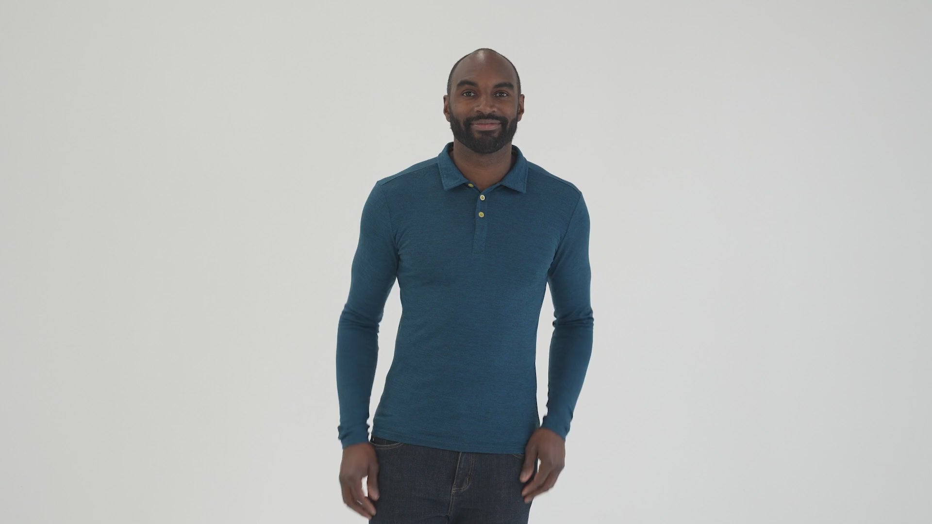 Mens Merino 200 Long Sleeve Polo Shirt (Petrol/Lime) | Model: Michael