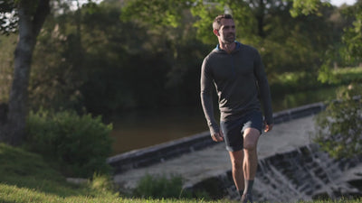 Isobaa | Mens Merino 200 Zip Neck Hoodie (Smoke) | The ultimate 200gm Merino wool hoodie. | align: 70% 50% | Model: Ben