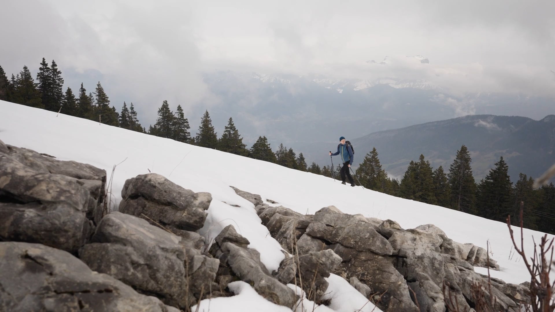 Person hiking on a snowy mountain