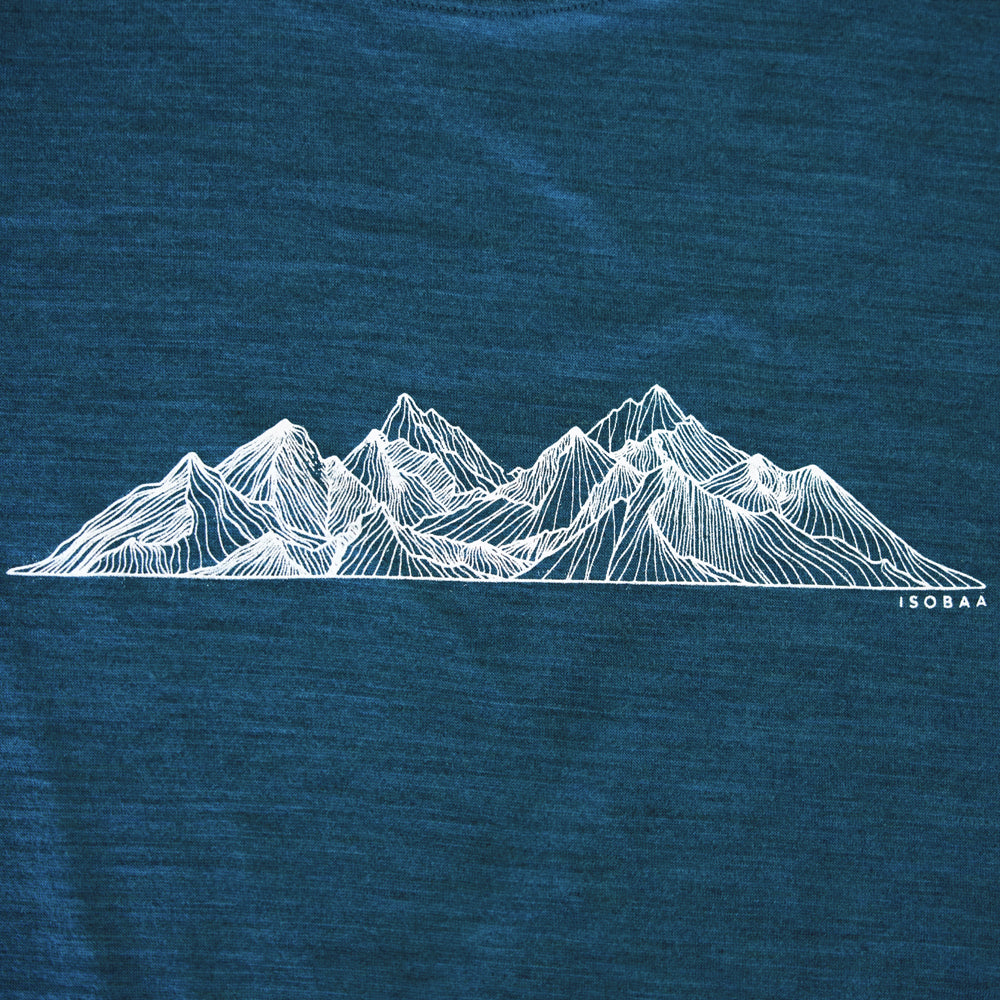 Isobaa Womens Merino 150 Peaks T-Shirt (Petrol/White)