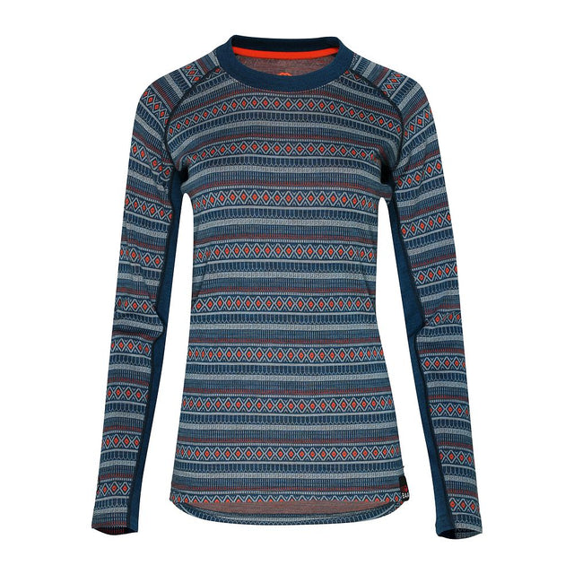 Womens Merino Blend 250 Fairisle Jacquard Long Sleeve Crew (Petrol/Lagoon/Orange)