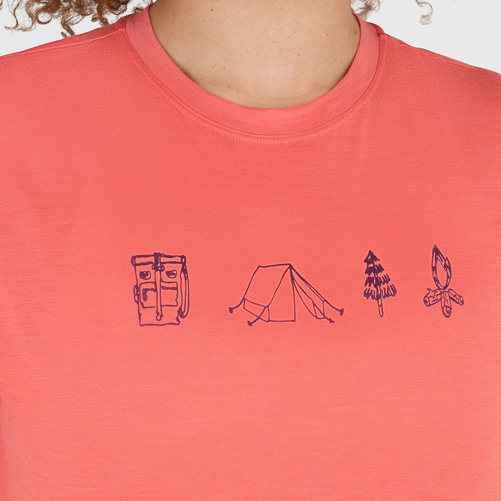 Womens Merino 150 Camping Relaxed Tee (Coral/Wine)