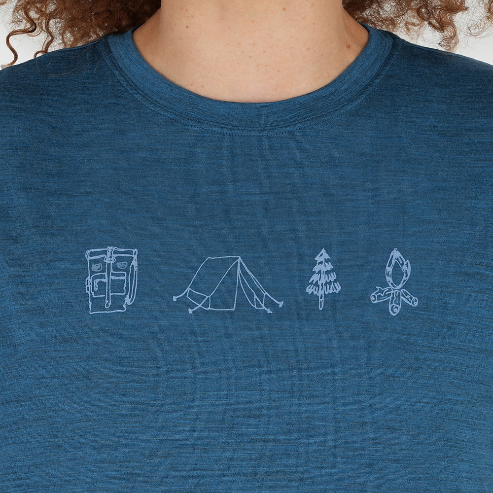 Womens Merino 150 Camping Relaxed Tee (Petrol/Sky)
