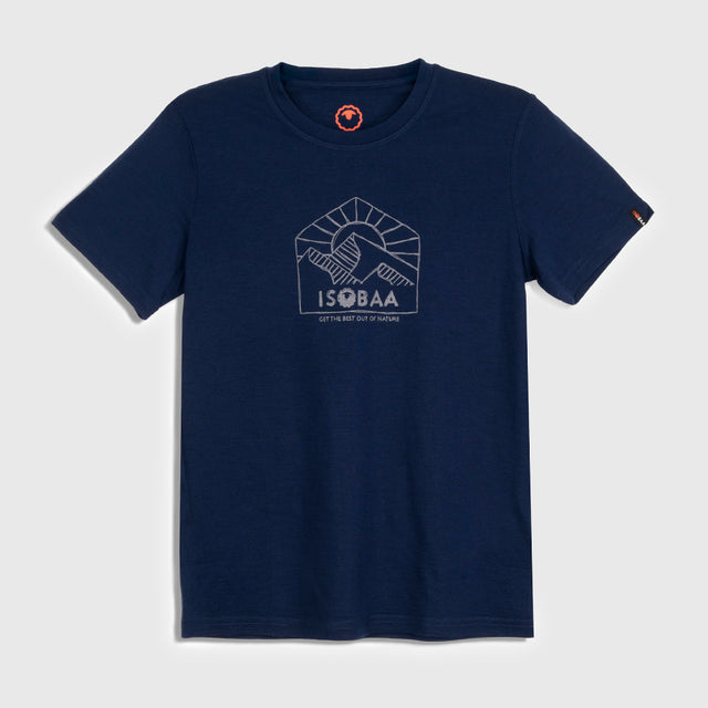 Womens Merino 150 Sketched Sunset Tee (Navy/Charcoal)