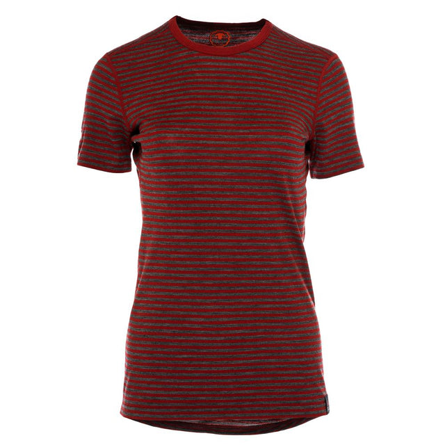 Isobaa | Womens Merino 150 Short Sleeve Crew (Stripe Red/Smoke) | Gear up for performance and comfort with Isobaa's technical Merino short-sleeved top.