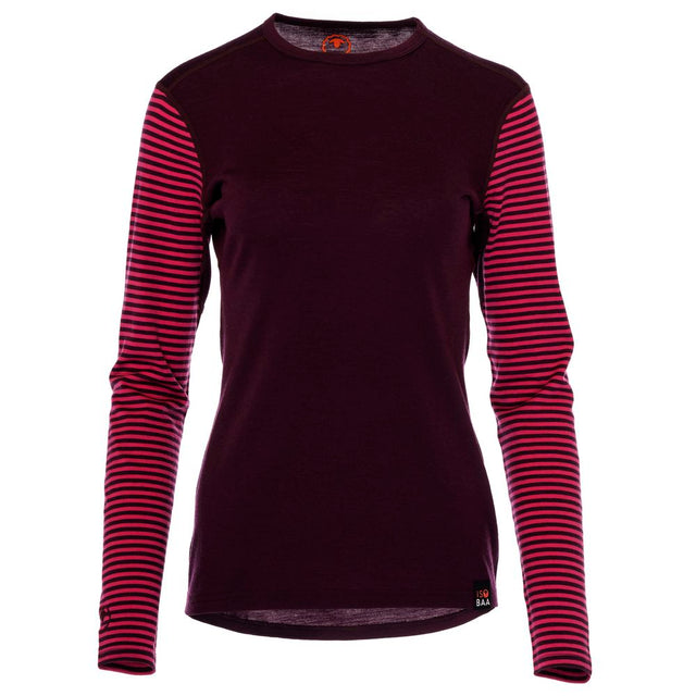 Isobaa | Womens Merino 180 Long Sleeve Crew (Stripe Wine/Fuchsia) | Get outdoors with the ultimate Merino wool long-sleeve top.
