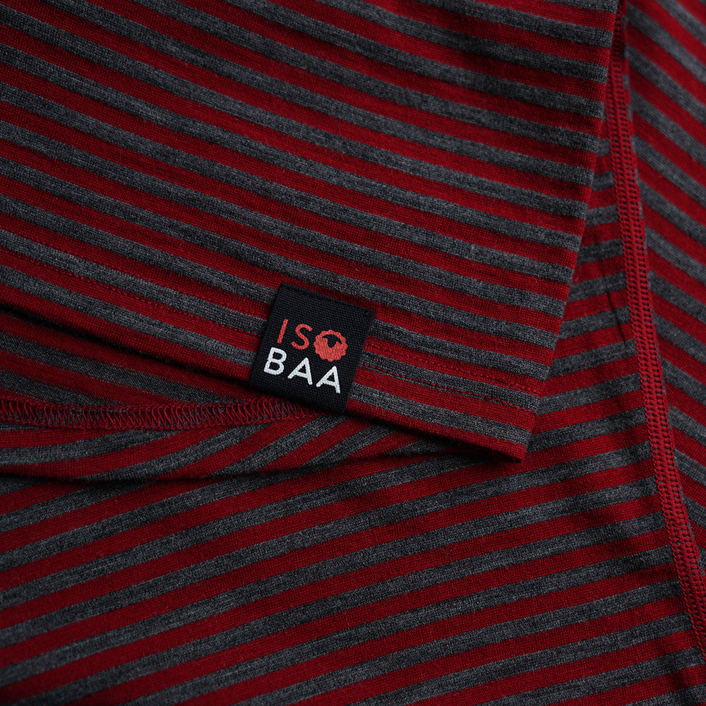 Isobaa | Womens Merino 150 Short Sleeve Crew (Stripe Red/Smoke) | Gear up for performance and comfort with Isobaa's technical Merino short-sleeved top.