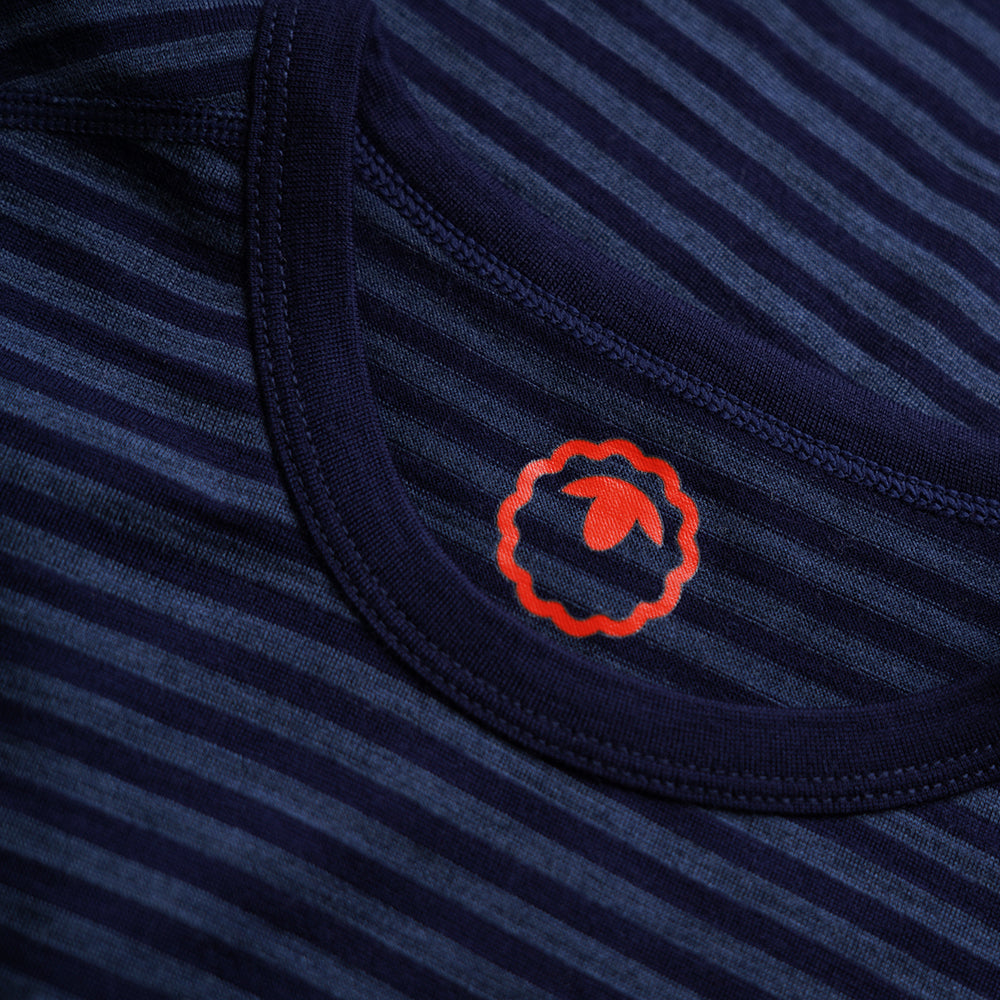 Isobaa | Mens Merino 150 Short Sleeve Crew (Stripe Navy/Denim) | Gear up for performance and comfort with Isobaa's technical Merino short-sleeved top.