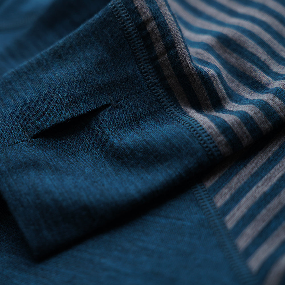 Isobaa | Mens Merino 200 Zip Neck Hoodie (Stripe Petrol/Charcoal) | The ultimate 200gm Merino wool hoodie.
