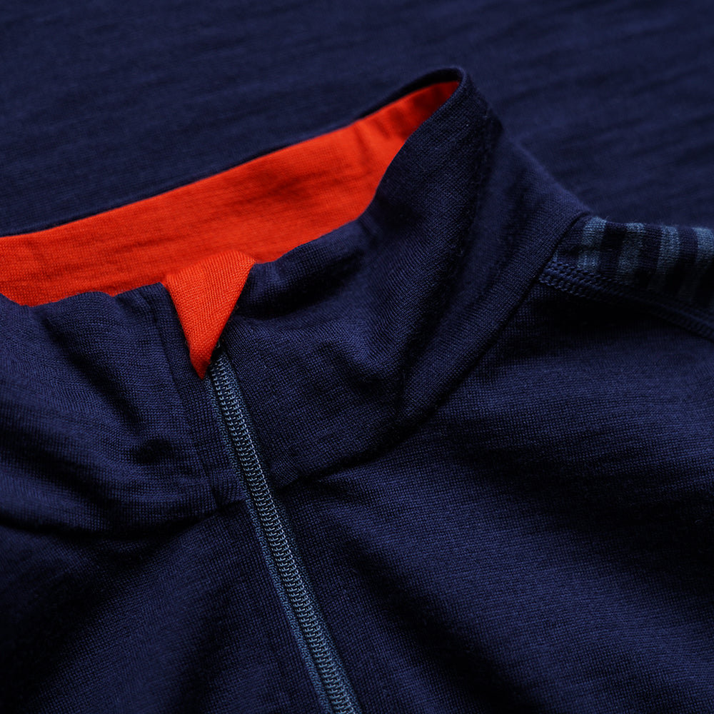 Isobaa | Womens Merino 200 Long Sleeve Zip Neck (Stripe Navy/Denim) | Experience the best of 200gm Merino wool with this ultimate half-zip top – your go-to for challenging hikes, chilly bike commutes, post-workout layering, and unpredictable weather.