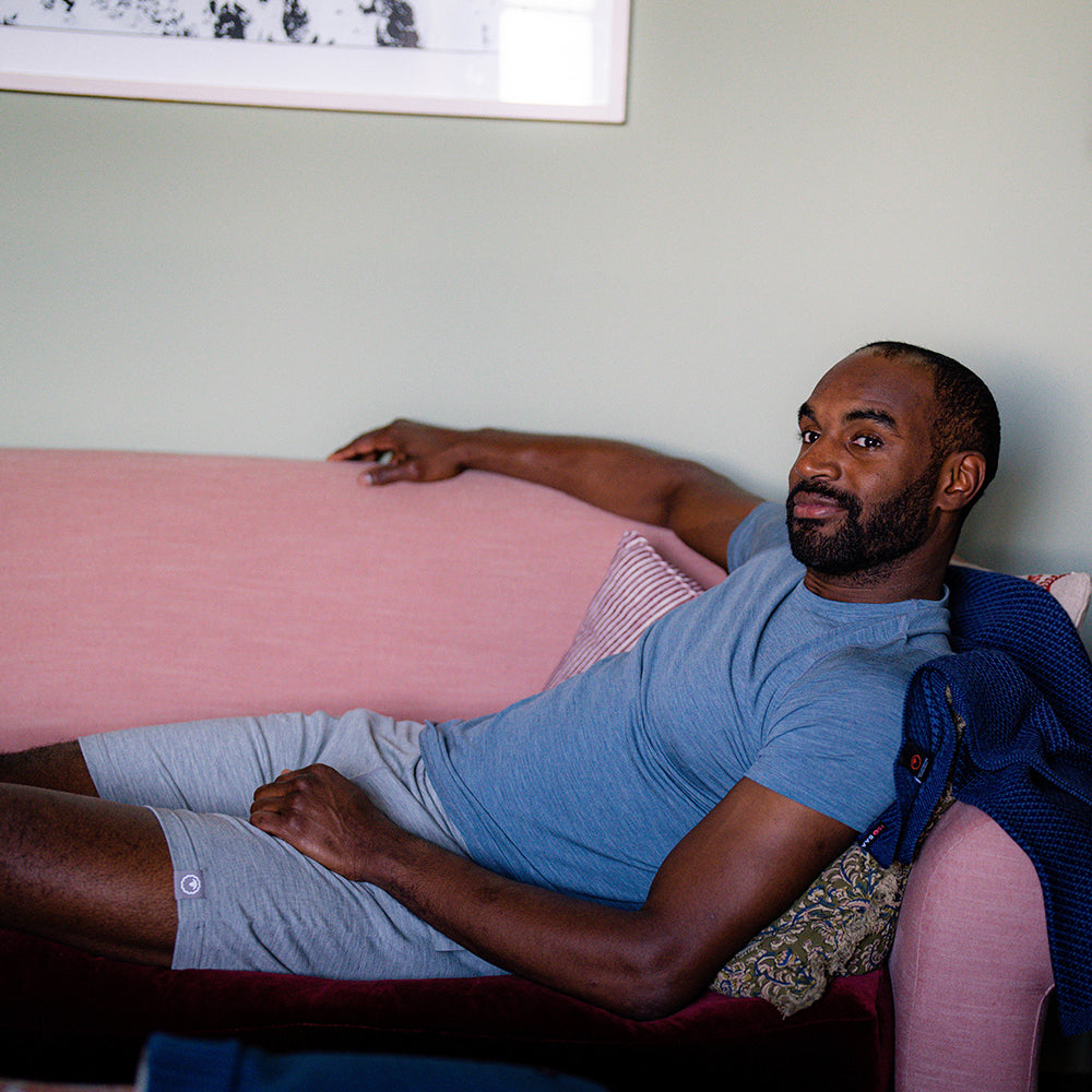 Isobaa | Mens Merino Blend 200 PJ Shorts (Cloud Melange) | Discover breathable comfort with our Merino blend shorts. | Model: Michael