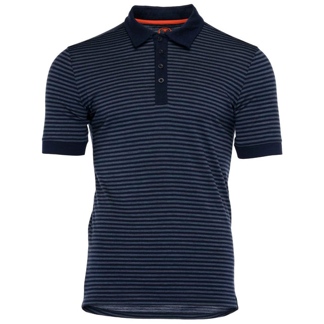 Isobaa | Mens Merino 180 Short Sleeve Polo Shirt (Stripe Navy/Denim) | The ultimate Merino wool polo  – perfect for weekend hikes, bike commutes, post-adventure coffee stops, office days, and everything in-between.