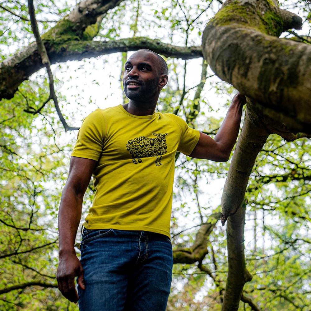 Isobaa | Mens Merino 150 Sheep Tee (Lime) | Gear up for everyday adventures in Isobaa's superfine Merino Tee. | Model: Michael