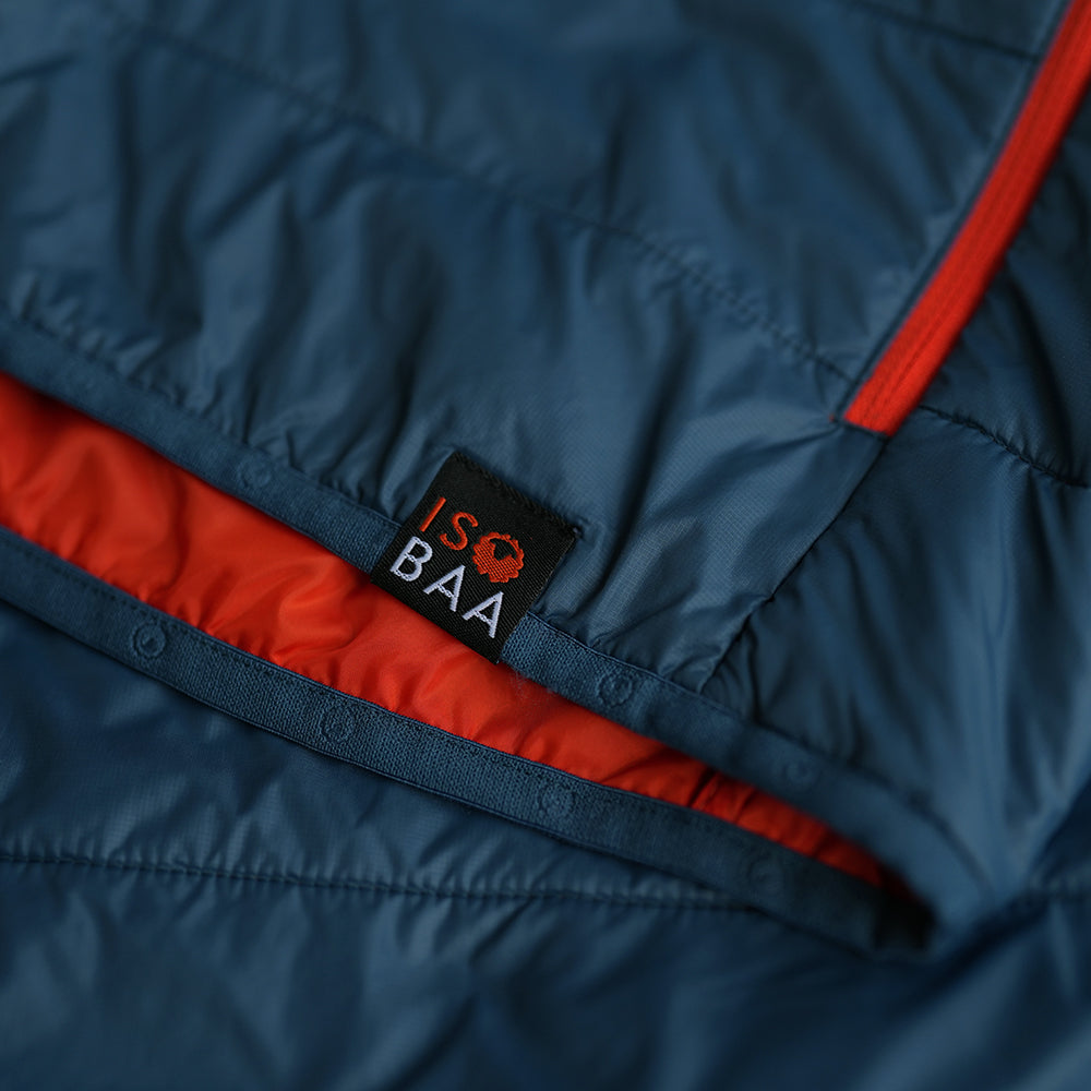 Isobaa | Mens Packable Insulated Jacket (Petrol/Orange) | Exceptional warmth, packable convenience, and sustainable design with our lightweight Merino wool jacket.