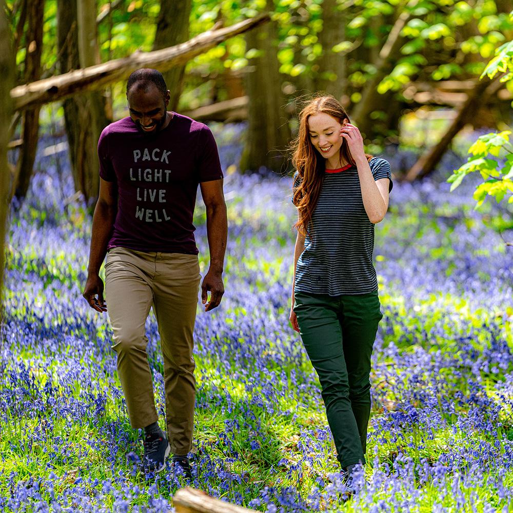 Isobaa | Womens Merino 150 Roll Sleeve Tee (Mini Stripe Petrol/Charcoal) | Our superfine Merino T-shirt performs everywhere from outdoor adventures to coffee dates. | Model: Sophie