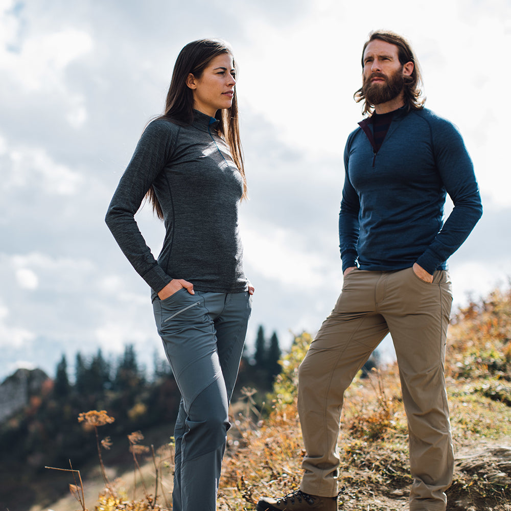 Isobaa | Womens Merino 200 Long Sleeve Zip Neck (Smoke) | Experience the best of 200gm Merino wool with this ultimate half-zip top – your go-to for challenging hikes, chilly bike commutes, post-workout layering, and unpredictable weather. | Model: Jess