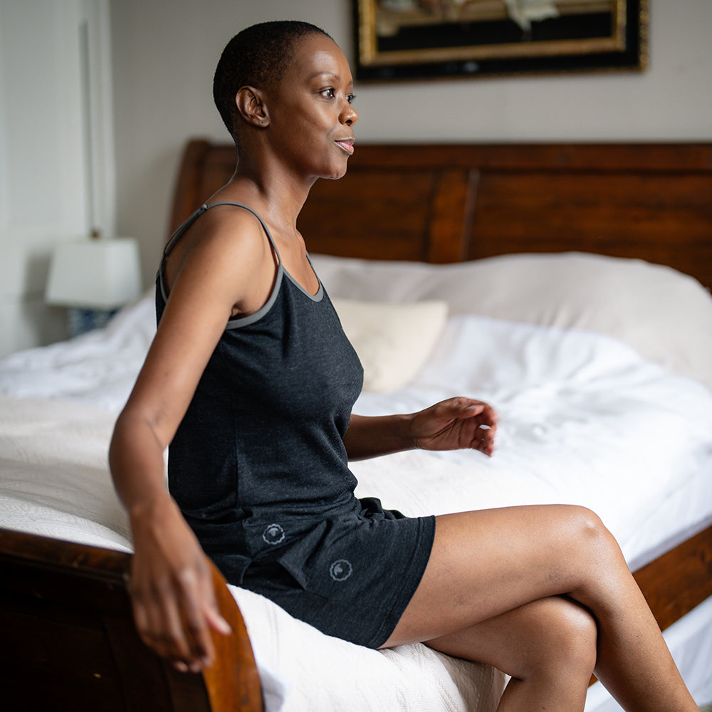 Isobaa | Womens Merino Blend 200 PJ Shorts (Black Melange) | Discover breathable comfort with our Merino blend shorts. | Model: Yolisa