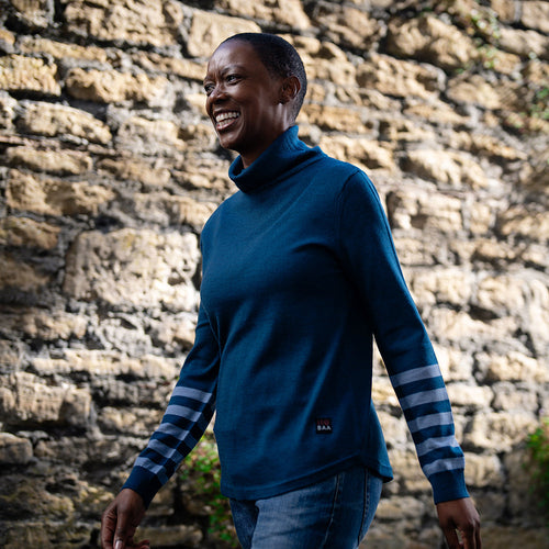 Merino Roll Neck Sweater (Petrol/Sky)