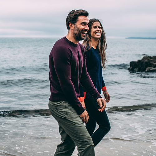 Merino Crew Sweater (Wine/Navy and Navy/Orange)